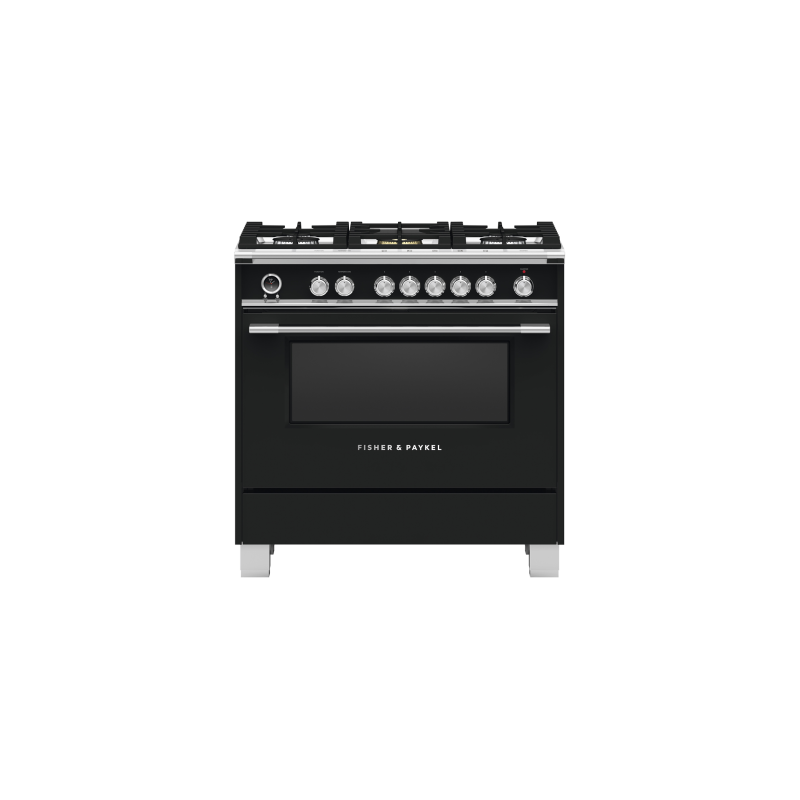 36” Gas Range. Fisher & Paykel 4.9 cu. ft. with 5 burners in Black OR36SCG6B1