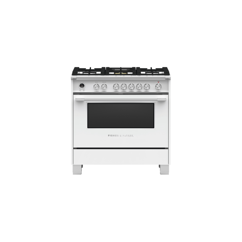 Cuisinière au Gaz de 36 po. Fisher & Paykel 4.9 pi.cu avec 5 brûleurs en Blanc OR36SCG6W1