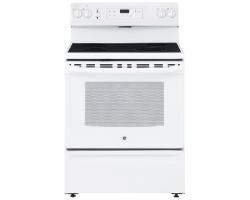 Cuisinière en Vitrocéramique de 30 po. GE 5 pi.cu avec 4 brûleurs en Blanc JCBS630DKWW