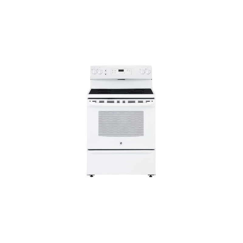 Cuisinière en Vitrocéramique de 30 po. GE 5 pi.cu avec 4 brûleurs en Blanc JCBS630DKWW