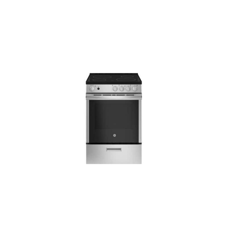 Cuisinière en Vitrocéramique de 24 po. GE 2.9 pi.cu avec 4 brûleurs en Inox JCAS640RMSS