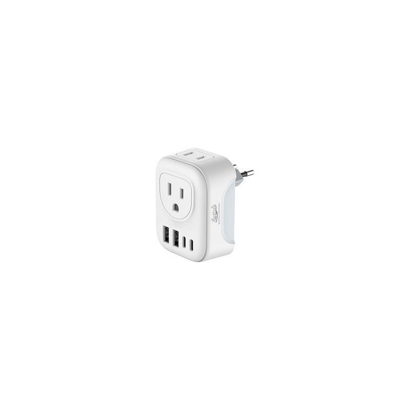 European wall plug adapter for travel 2x Type-C, 2x Usb, 2xAC