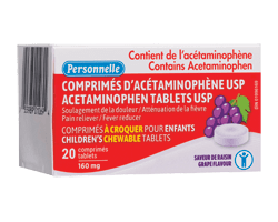 PERSONNELLE Acétaminophène à croquer 160 mg, raisin, 20 unités