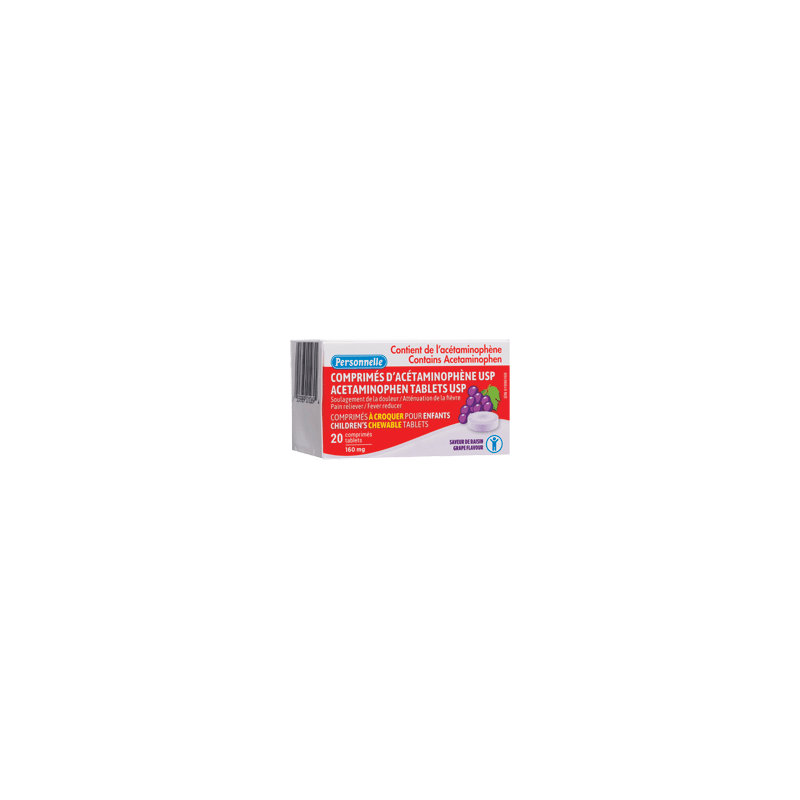 PERSONNELLE Acétaminophène à croquer 160 mg, raisin, 20 unités