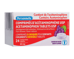 PERSONNELLE Acétaminophène à croquer 80 mg, raisin, 24 unités