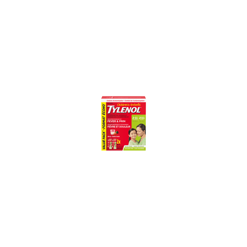 TYLENOL Duo de suspension d'acétaminophène pour enfants, petits fruits, 2 x 100 ml