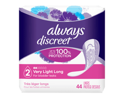 ALWAYS Discreet protège-dessous d'incontinence, absorption très légère, longs, 44 unités