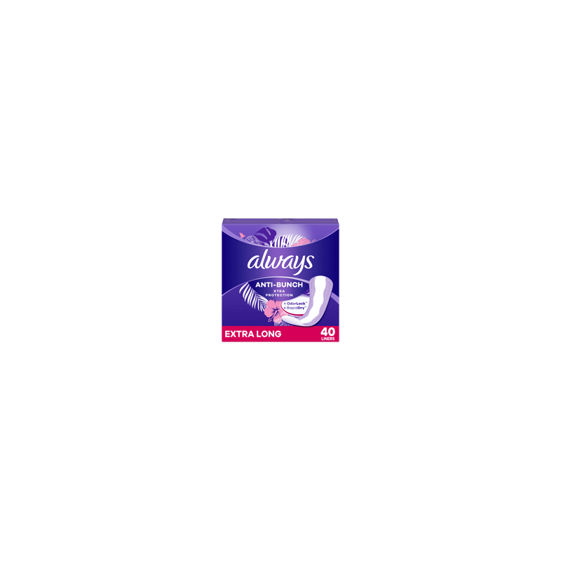 ALWAYS Anti-Bunch Xtra Protection protège-dessous quotidiens, extra longs, 40 unités