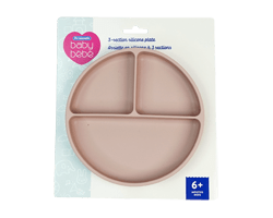 PERSONNELLE Assiette en silicone à 3 sections pour bébés, rose, 1 unité