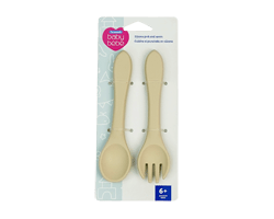 PERSONNELLE Cuillère et fourchette en silicone pour bébés, beige, 2 unités