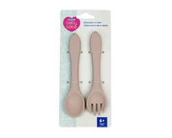 PERSONNELLE Cuillère et fourchette en silicone pour bébés, rose, 2 unités