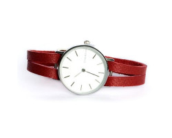 Montre pour femme lanière de cuir recyclé rouge