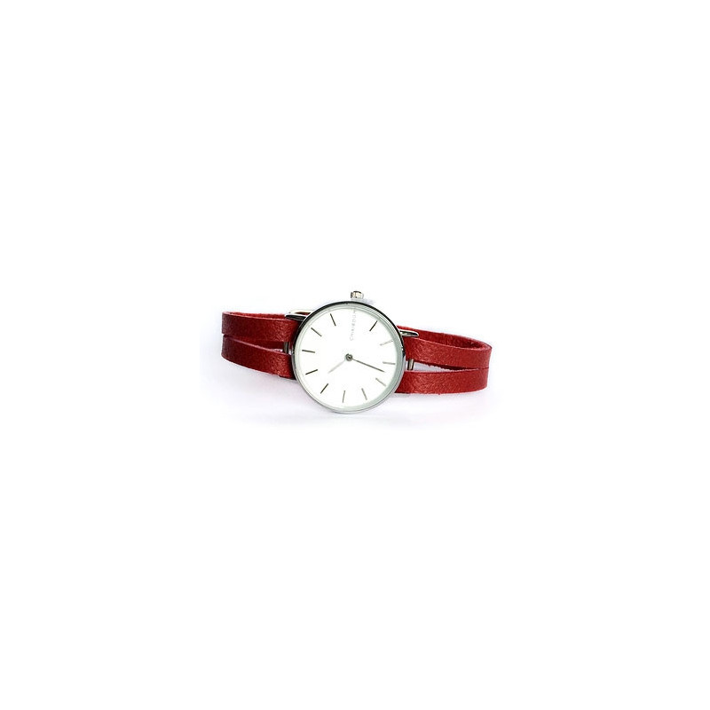 Montre pour femme lanière de cuir recyclé rouge