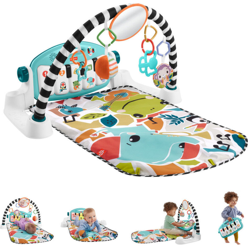 Fisher-Price - Tapis piano Lumières et Apprentissage, pour bébé, bleu - Édition anglaise