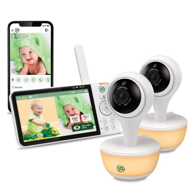 LeapFrog LF815-2HD Moniteur de bébé Wi-Fi 1080p à 2 caméras avec accès à distance, affichage 720p haute définition de 5 po, vei