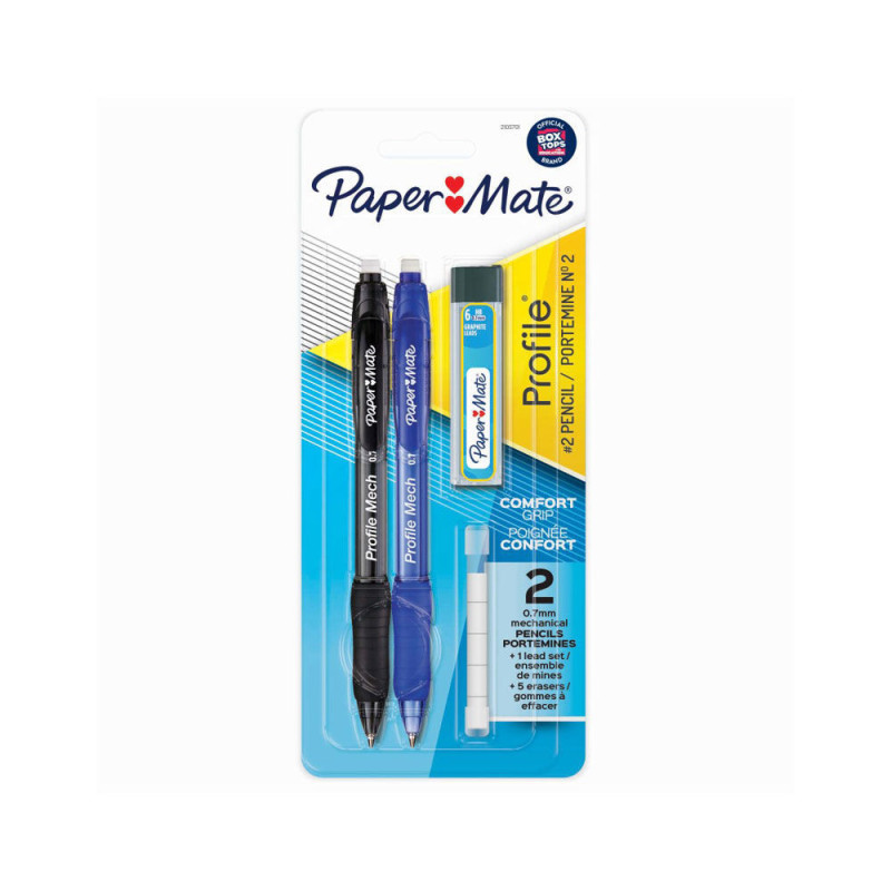 Ensemble de portemines Paper Mate Profile Mech, mine de crayon n°2 de 0,7 mm, comprend une recharge de plomb et des recharges d