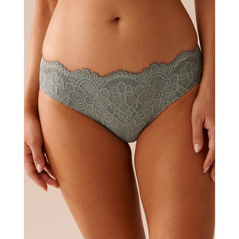 Culotte bikini microfibre et dentelle dos lisse