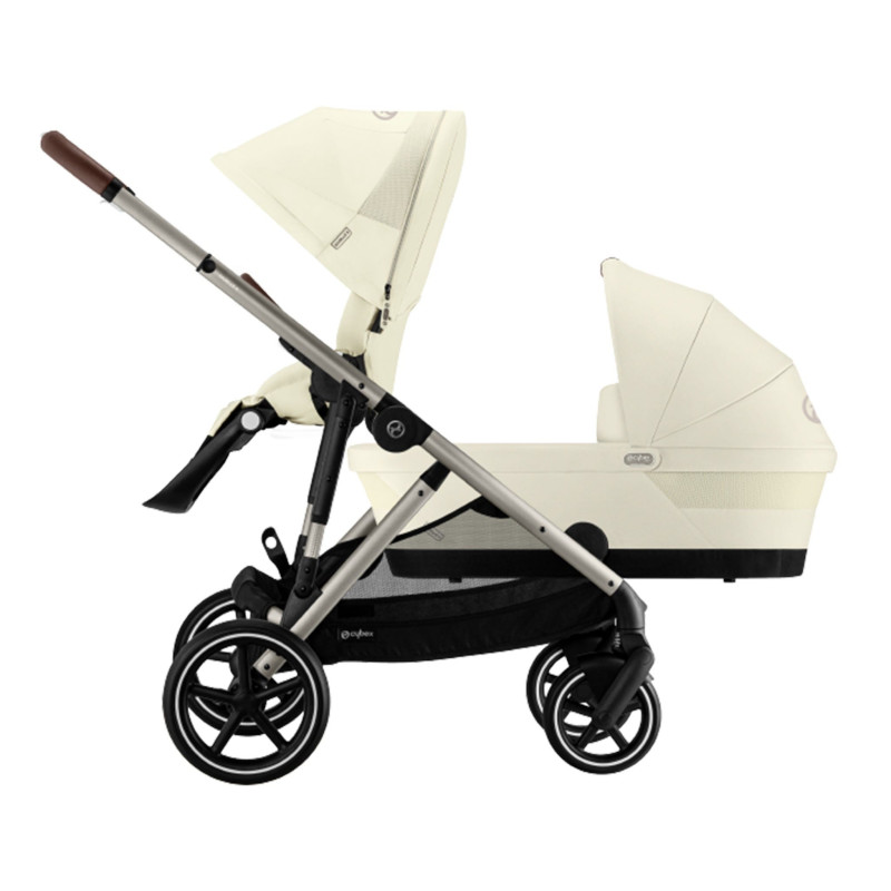 Cybex Poussette Double Gazelle S 2 – Châssis Taupe / Nacelle Beige coquillage