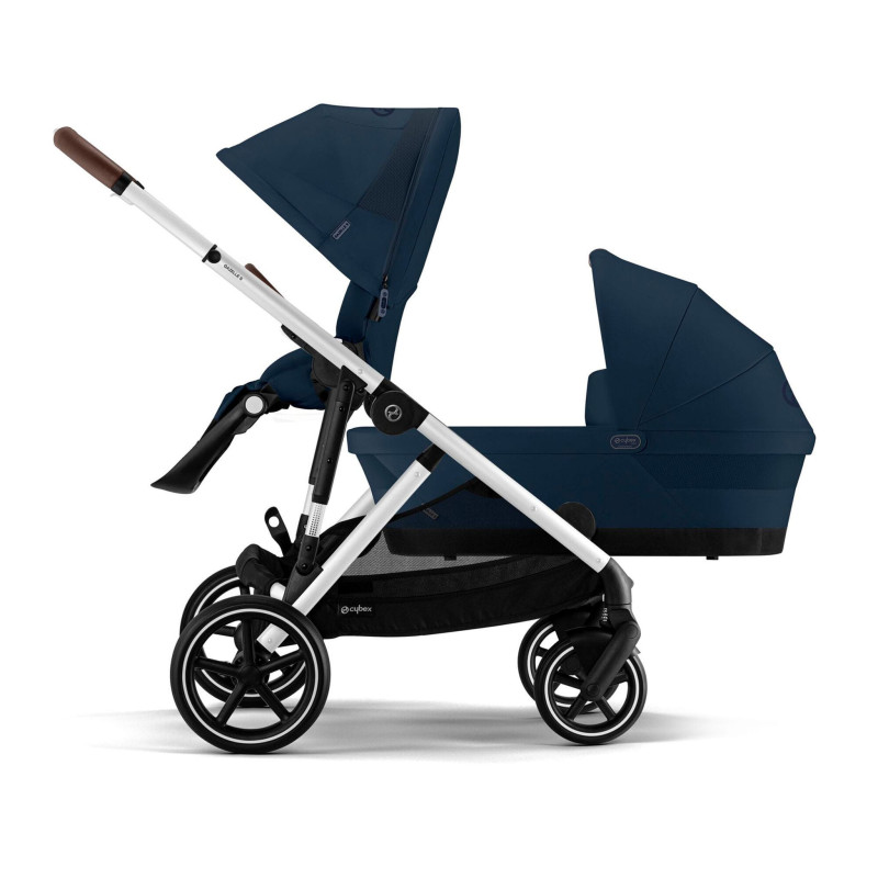 Cybex Poussette Double Gazelle S 2 – Châssis argent / Nacelle Bleu Océan