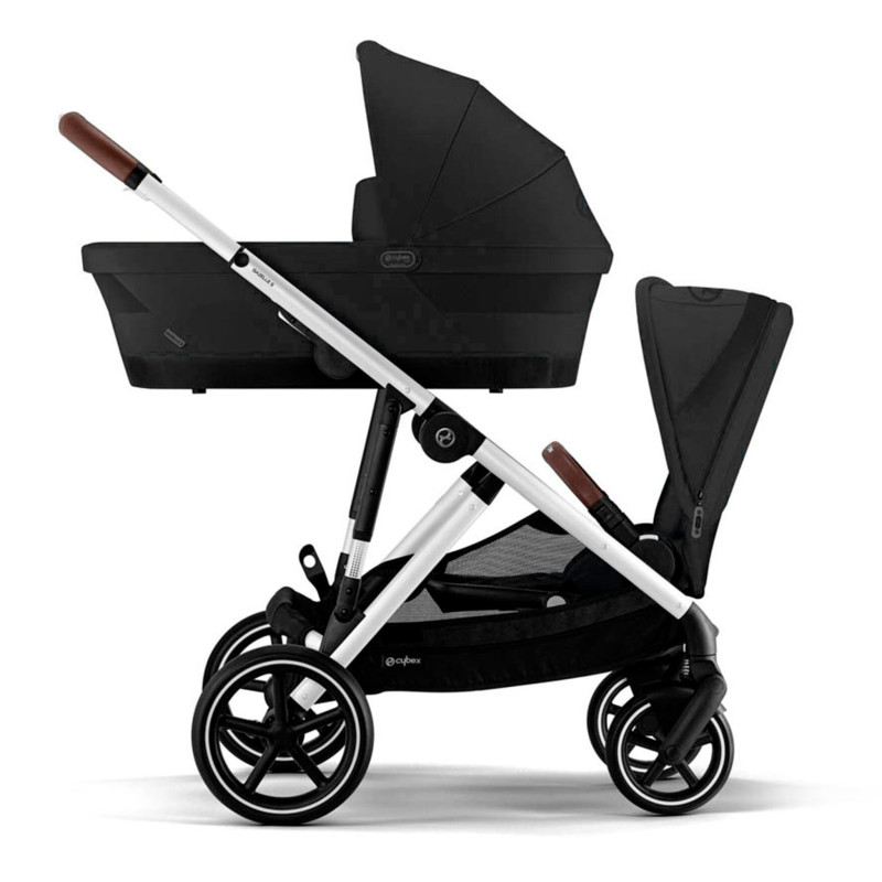 Cybex Poussette double Gazelle S 2 – Châssis argent/Nacelle noir moon