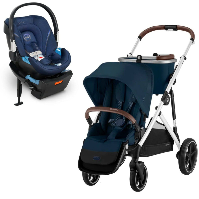 Cybex Système de voyage Poussette Gazelle S 2 + Siège d'Auto Aton2 avec Sensorsafe - Bleu Denim