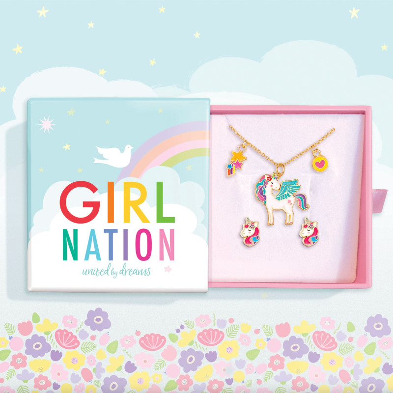 Girl Nation Coffret Cadeau Collier et Boucles d'oreilles de fantaisie - Licorne