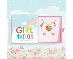 Girl Nation Coffret Cadeau Collier et Boucles d'oreilles de fantaisie - Coeur arc-en-ciel