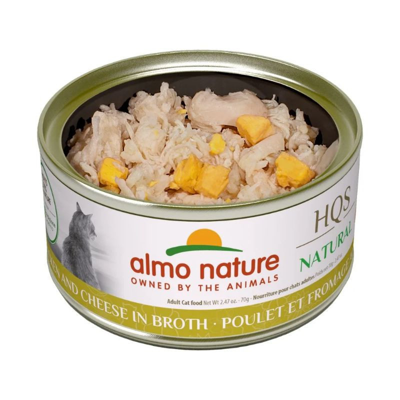 Conserve Poulet et Fromage en Bouillon pour Chats, 70g – Almo Nature HQS Natural