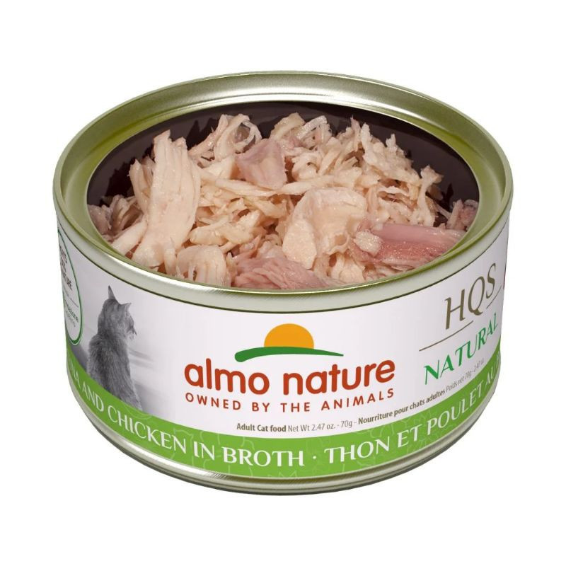 Conserve Thon et Poulet en Bouillon pour Chats, 70g – Almo Nature HQS Natural