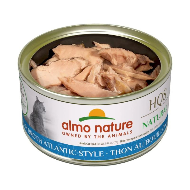 Conserve Thon de l’Atlantique en Bouillon pour Chats, 70g – Almo Nature HQS Natural