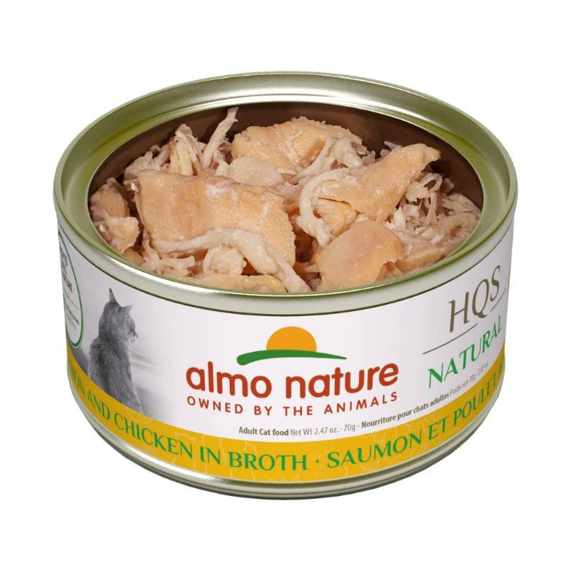 Conserve Saumon et Poulet en Bouillon pour Chats, 70g – Almo Nature HQS Natural