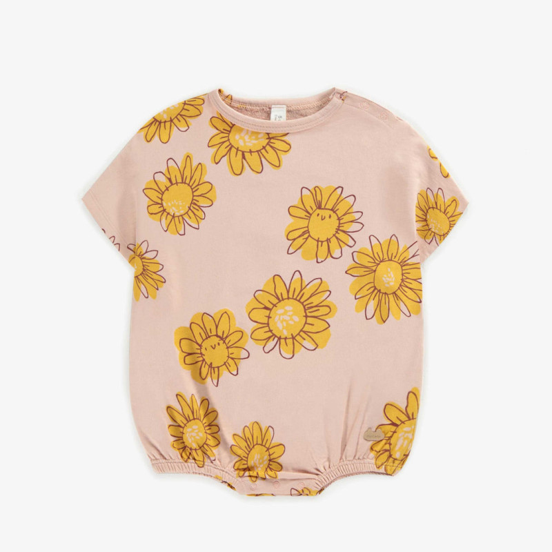 Pink flowery one-piece in french terry, newborn