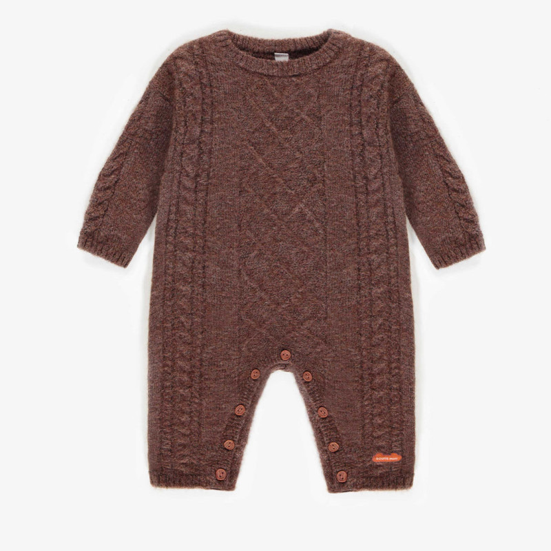 Brown knitted one-piece in recycled polyester, newborn