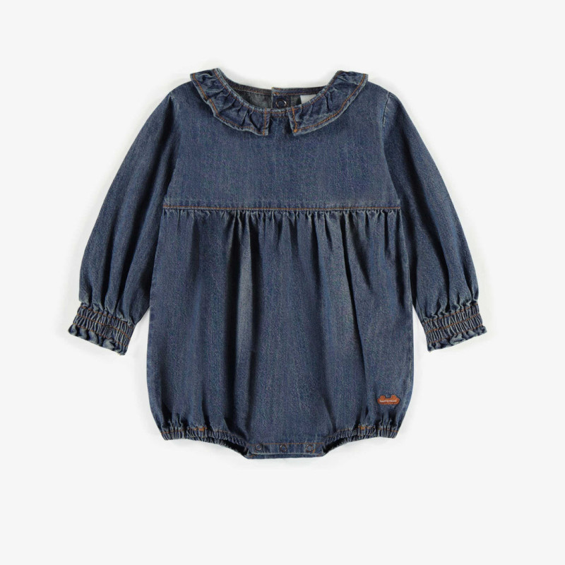 Puffy one-piece in lightweight denim, newborn