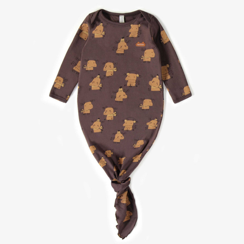 Brown patterned sleeper gown in organic cotton, newborn