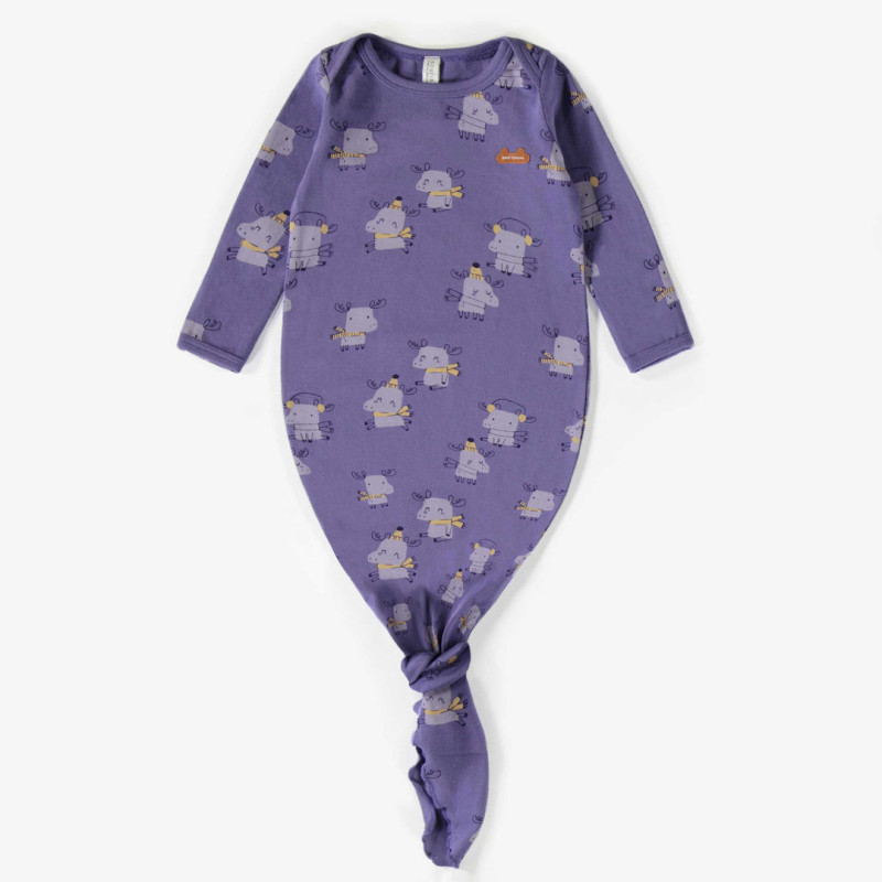 Purple patterned sleeper gown in organic cotton, newborn