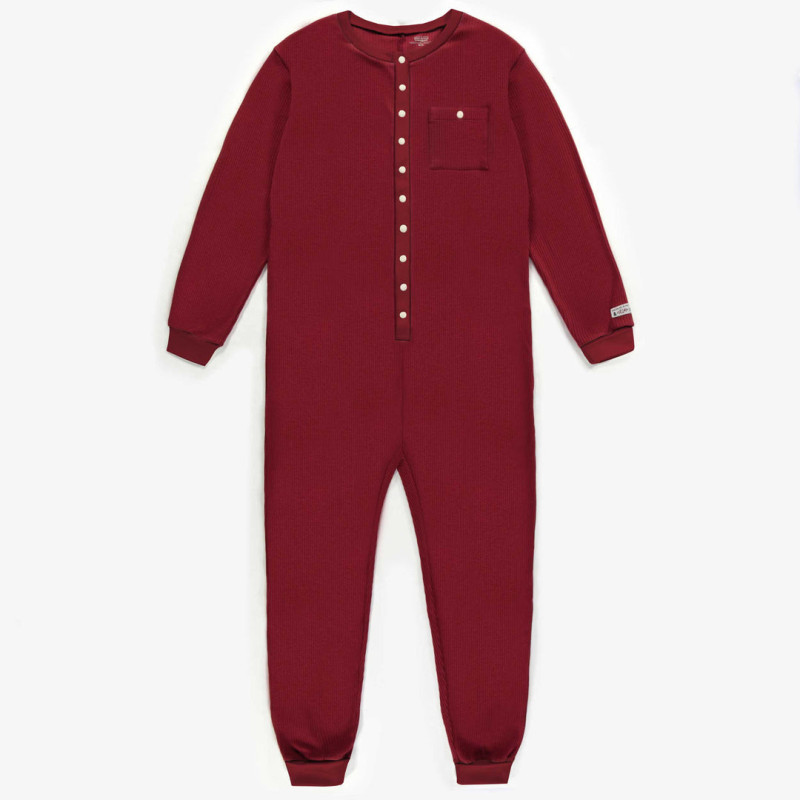 Red one-piece Holidays pajamas in ribbed knit, adult