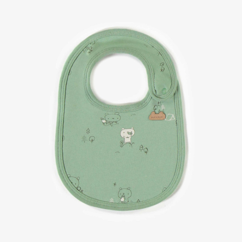 Green patterned bib in organic cotton, newborn