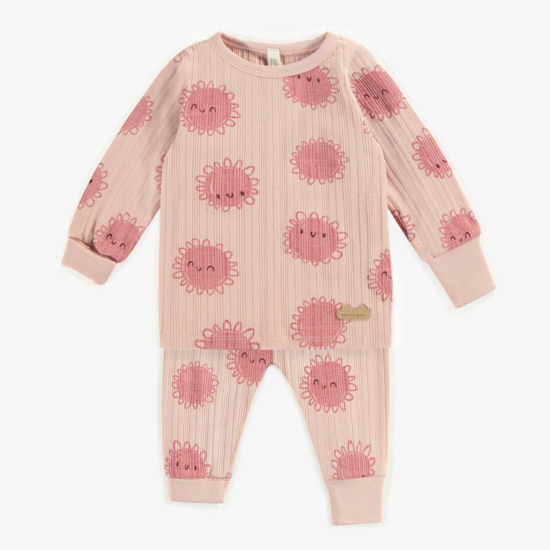 Pink patterned two-piece pajamas in cotton, newborn