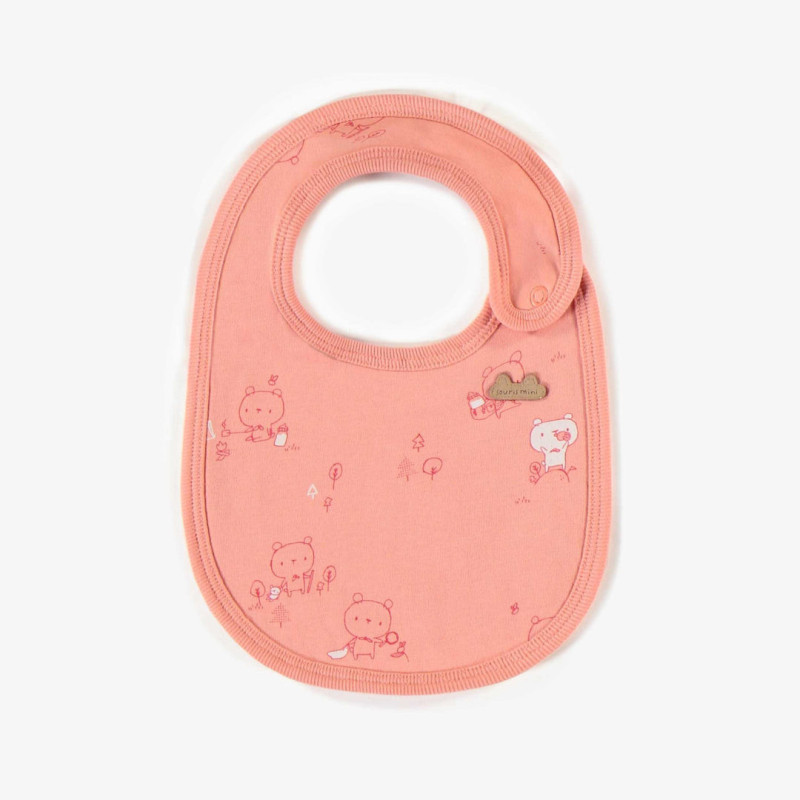 Pink patterned bib in organic cotton, newborn