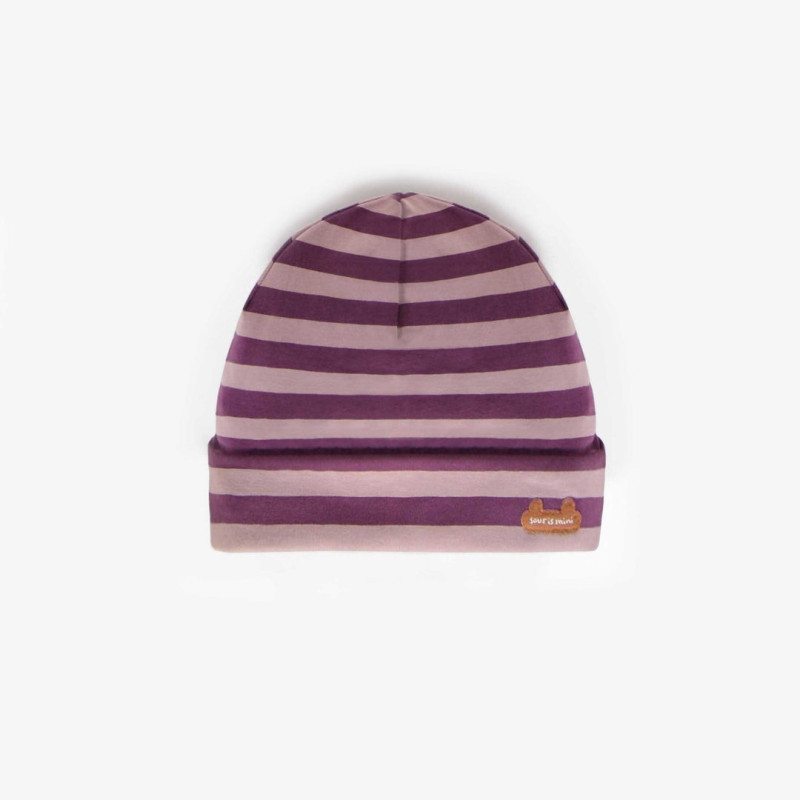 Purple striped hat in organic cotton, newborn