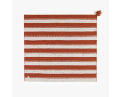 Brown striped knitted blanket with small plush, newborn