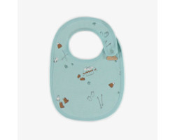 Light blue bib with a skiing theme in organic cotton, newborn