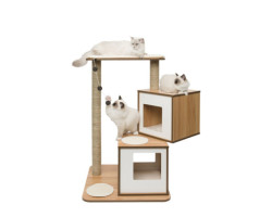 V-Double wooden cat tree, black color…