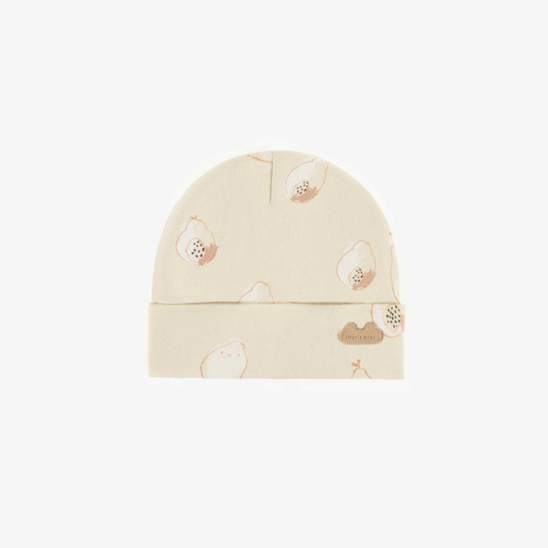 Papayas patterned beige hat in organic cotton, newborn