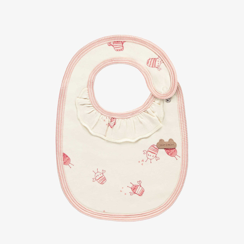 Cream bib with crayfish print in organic jersey, newborn