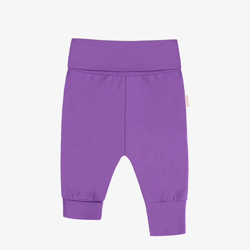 Plain purple evolutive pants in stretch jersey, baby