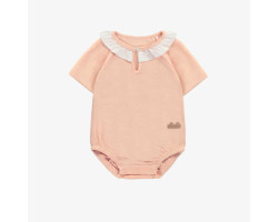 Peach bodysuit with a claudine collar in organic jersey, newborn