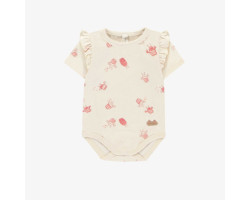 Cream bodysuit with a crayfish print and short sleeves in organic jersey, newborn