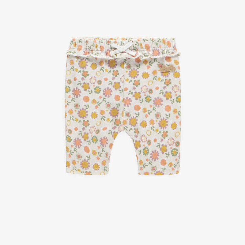 Cream short legging with floral pattern, newborn